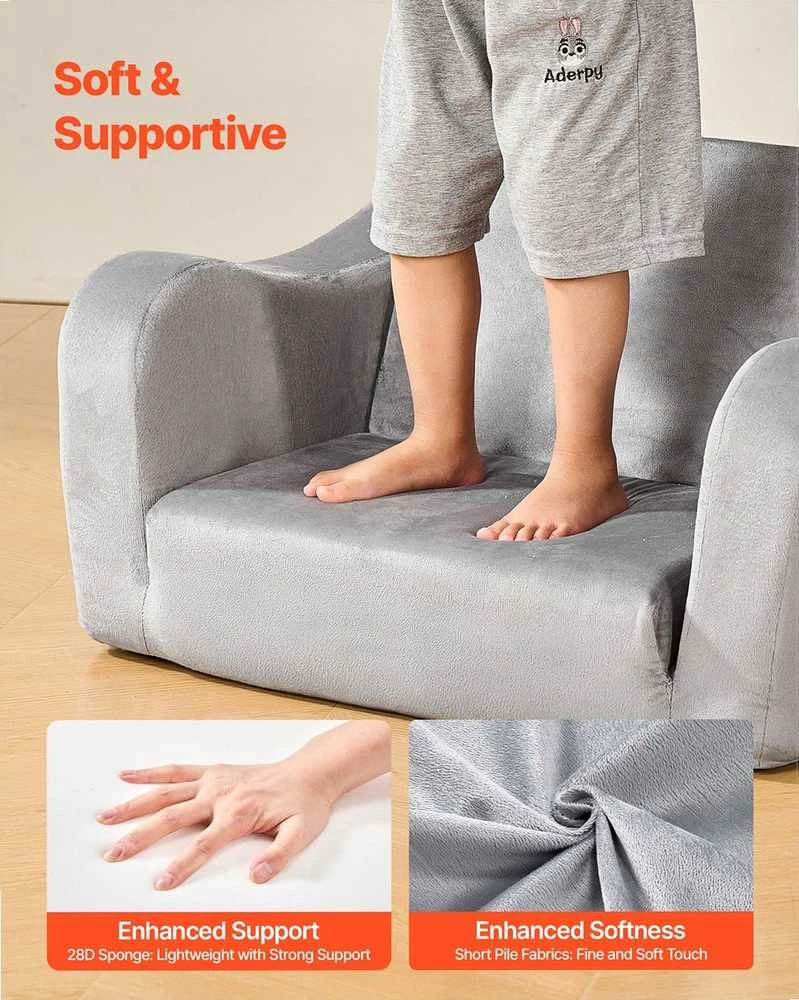 Vaikiška sulankstoma sofa žaidimams ir poilsiui, ypač plati sėdynė, minkšti porankiai, transformuojama sofa mažiems vaikams, vaikiškas poilsio krėslas