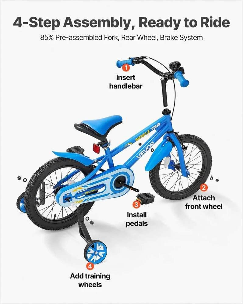 VEVOR Vaikiškas 35,56 cm BMX dviratis 3-6 metų vaikams