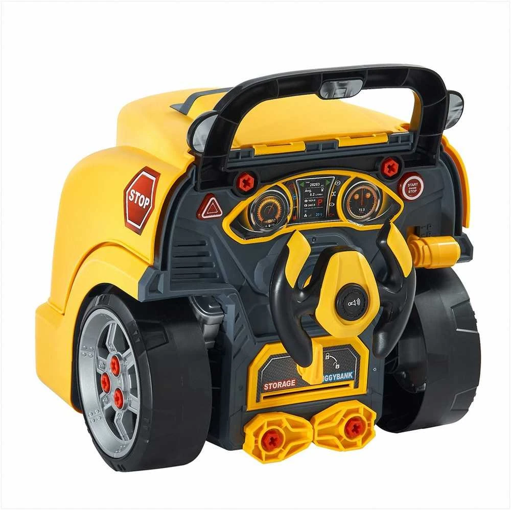 Vaikiškas mechaniko automobilio remonto rinkinys mažyliams, geltonas 60 dalių variklio žaislas su šviesomis ir garsais, mechaniko dirbtuvių žaislas, variklio remonto žaidimų rinkinys, edukacinis automobilio remonto rinkinys