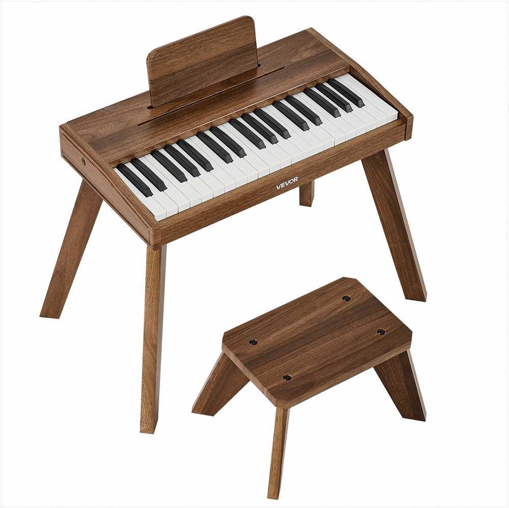 Vaikiškas medinis skaitmeninis pianinas edukacinis muzikos instrumentas, 37 klavišų nešiojama klaviatūra su garso valdymu, riešutmedžio apdaila, dvigubos maitinimo parinktys