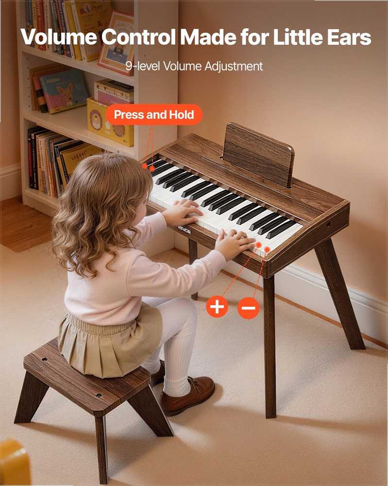 Vaikiškas medinis skaitmeninis pianinas edukacinis muzikos instrumentas, 37 klavišų nešiojama klaviatūra su garso valdymu, riešutmedžio apdaila, dvigubos maitinimo parinktys