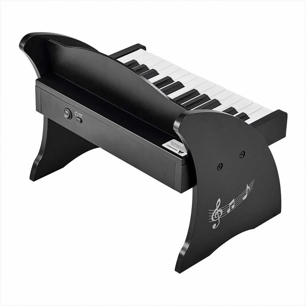 VEVOR Vaikiškas medinis skaitmeninis pianinas su 25 klavišais, dvigubo maitinimo nešiojamas muzikinis žaislas, reguliuojamo garsumo lavinamasis instrumentas, juoda vaikiška pianino klaviatūra