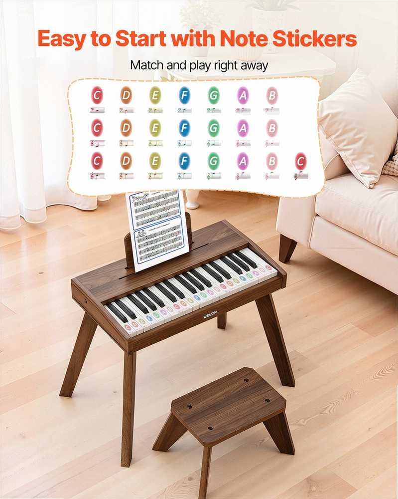 Vaikiškas medinis skaitmeninis pianinas edukacinis muzikos instrumentas, 37 klavišų nešiojama klaviatūra su garso valdymu, riešutmedžio apdaila, dvigubos maitinimo parinktys
