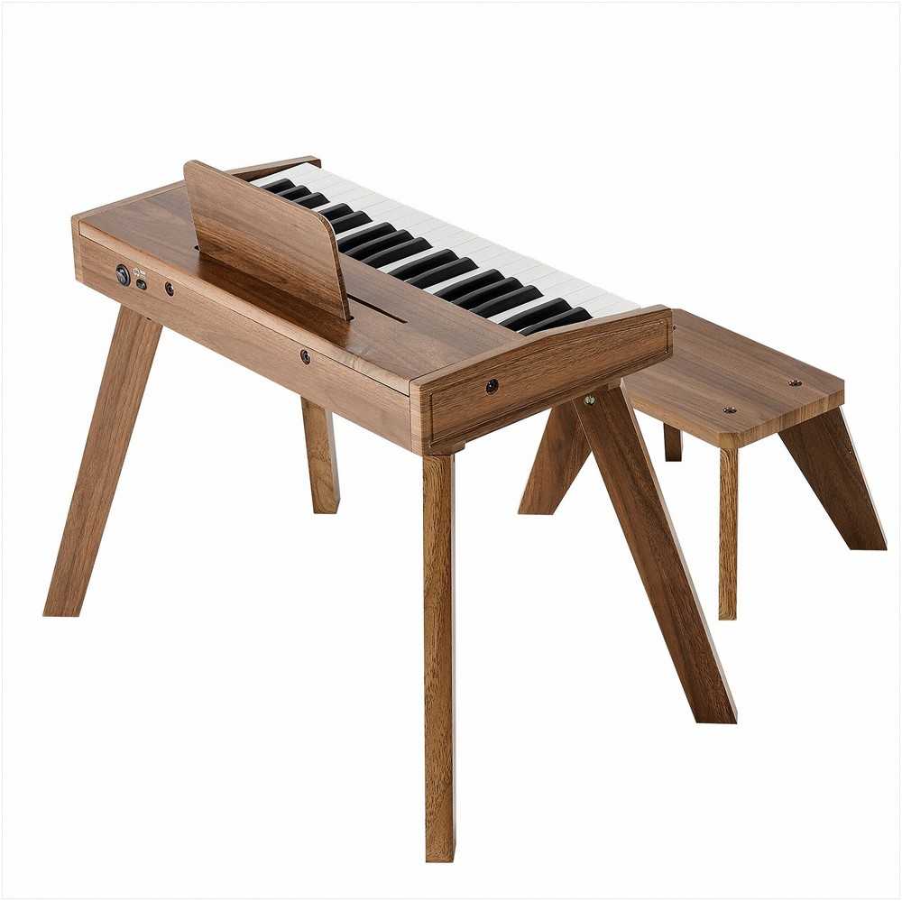Vaikiškas medinis skaitmeninis pianinas edukacinis muzikos instrumentas, 37 klavišų nešiojama klaviatūra su garso valdymu, riešutmedžio apdaila, dvigubos maitinimo parinktys