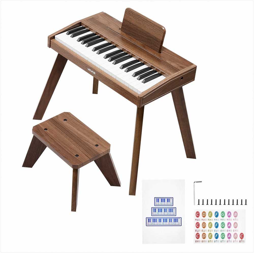 Vaikiškas medinis skaitmeninis pianinas edukacinis muzikos instrumentas, 37 klavišų nešiojama klaviatūra su garso valdymu, riešutmedžio apdaila, dvigubos maitinimo parinktys