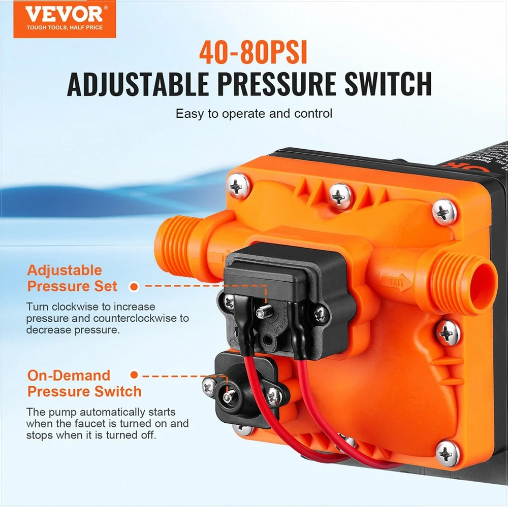 VEVOR Vandens diafragminis siurblys, 13,25 litro, 55 PSI (40-80 PSI)