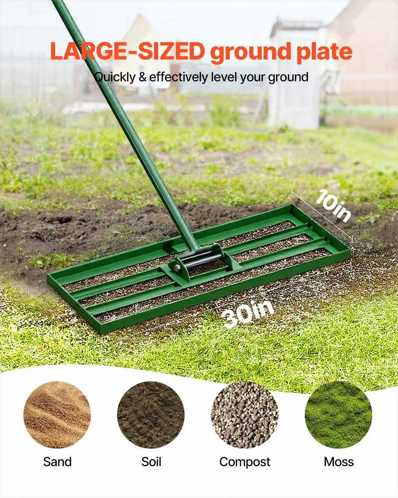 Vejos lyginimo grėblys sodui ir golfui, tvirta plieninė plokštė, pailginta rankena, 76.2 × 25.4 cm vejos lygintuvas, sodo dirvos lyginimo įrankis