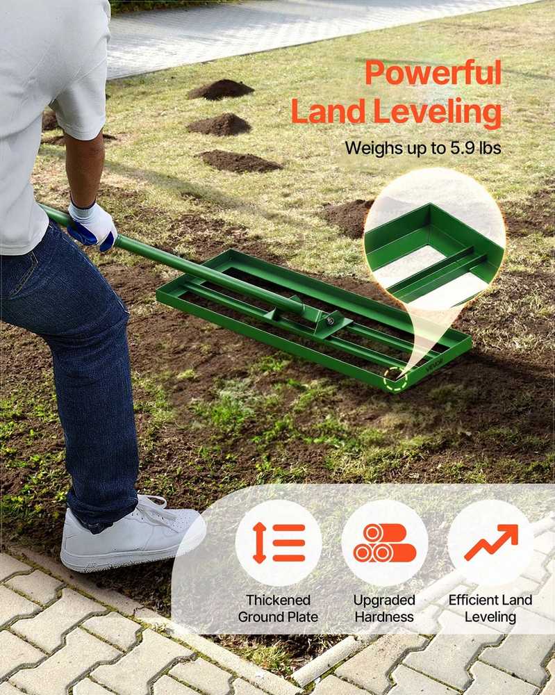 Vejos lyginimo grėblys sodui ir golfui, tvirta plieninė plokštė, pailginta rankena, 76.2 × 25.4 cm vejos lygintuvas, sodo dirvos lyginimo įrankis