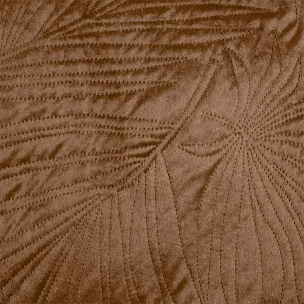 Eurofirany DESIGN 91 LUIZ / 4 Aksominė lovatiesė, dygsniuota karšto spaudimo būdu su palmių lapų raštu, 220X240 cm, spalva: plytų Lovatiesė