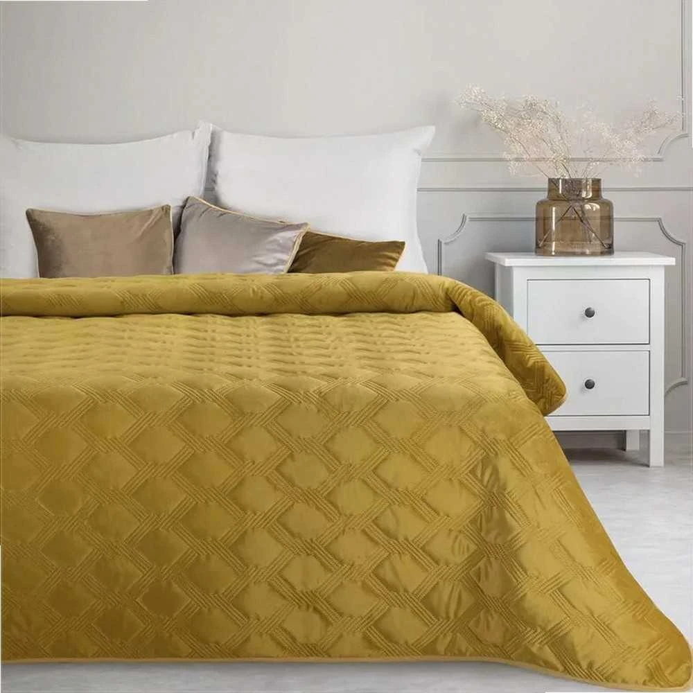Eurofirany Veliūrinis dekoratyvinis užtiesalas, dryžuotas raštas, 170x210 cm, viengulės lovos ar sofos užvalkalas, poliesterio audinys, minkštas pledas Lovatiesė