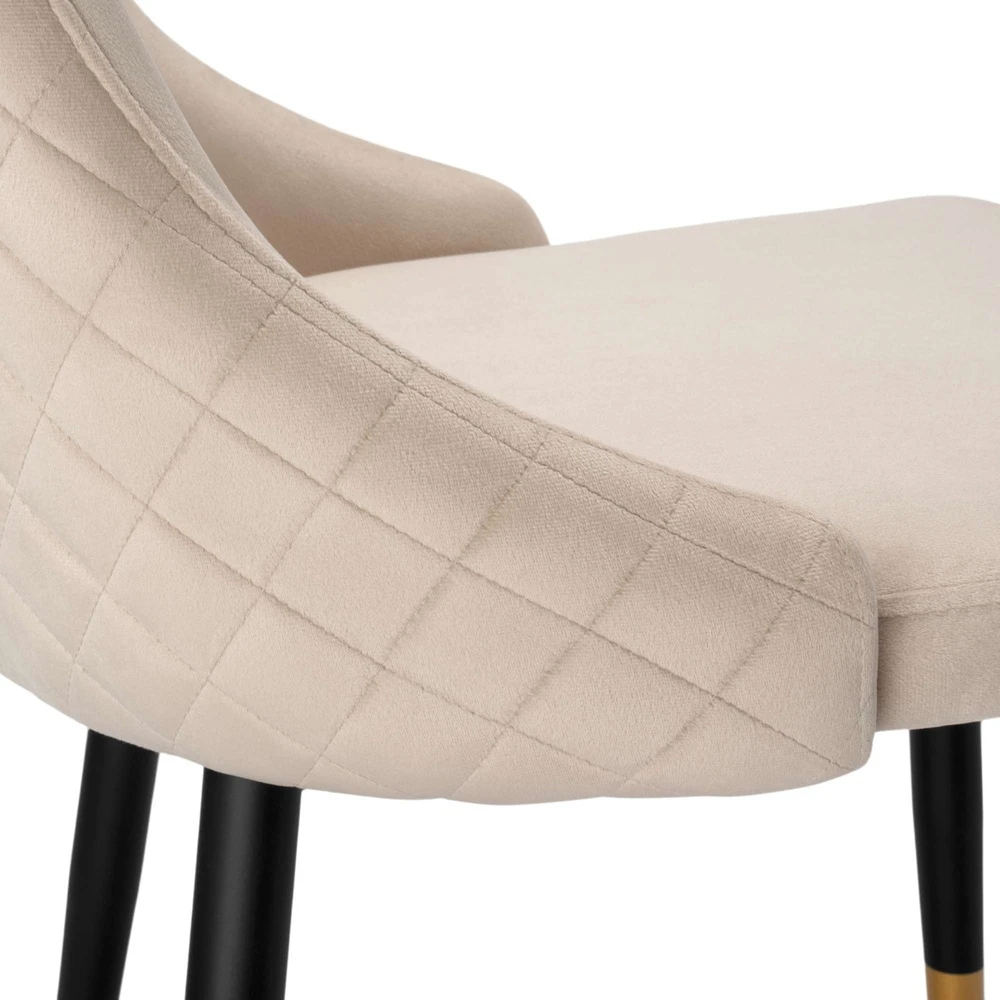 Velvetinis valgomojo kėdė, smėlio spalvos, modernus dizainas, dygsniuota, ergonomiška, patogi virtuvės kėdė su atlošu