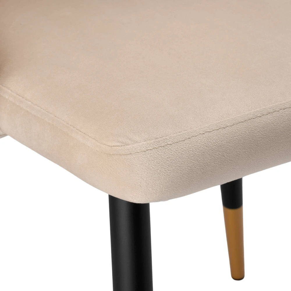 Velvetinis valgomojo kėdė, smėlio spalvos, modernus dizainas, dygsniuota, ergonomiška, patogi virtuvės kėdė su atlošu