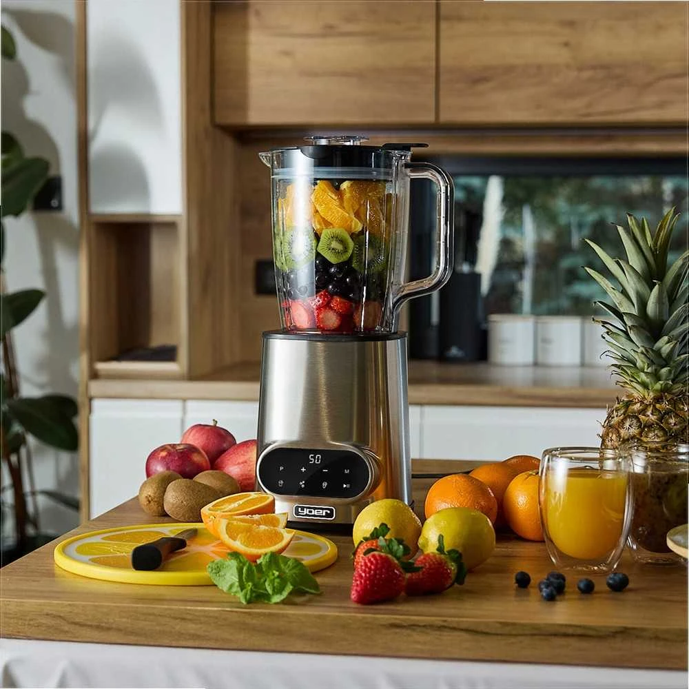 Vitalio Automatinis trintuvas 2.4L 2200W kokteiliams ir sultims, titano ašmenys, tritano ąsotis, nerūdijančio plieno korpusas, didelės galios blenderis, 2.4 litrų virtuvinis kombainas