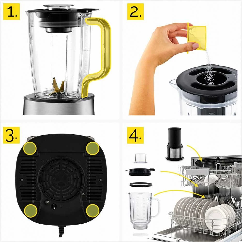 Vitalio Automatinis trintuvas 2.4L 2200W kokteiliams ir sultims, titano ašmenys, tritano ąsotis, nerūdijančio plieno korpusas, didelės galios blenderis, 2.4 litrų virtuvinis kombainas