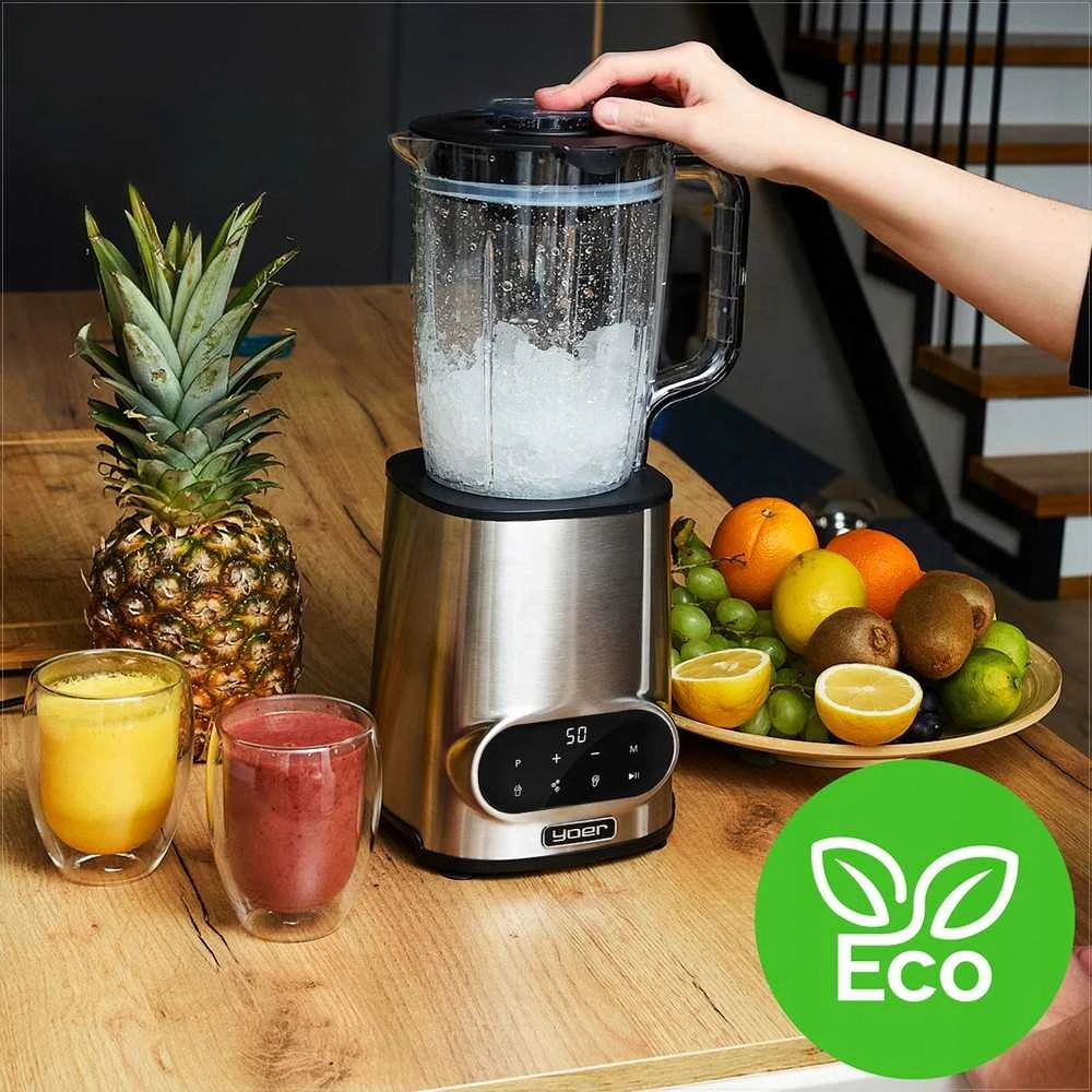 Vitalio Automatinis trintuvas 2.4L 2200W kokteiliams ir sultims, titano ašmenys, tritano ąsotis, nerūdijančio plieno korpusas, didelės galios blenderis, 2.4 litrų virtuvinis kombainas
