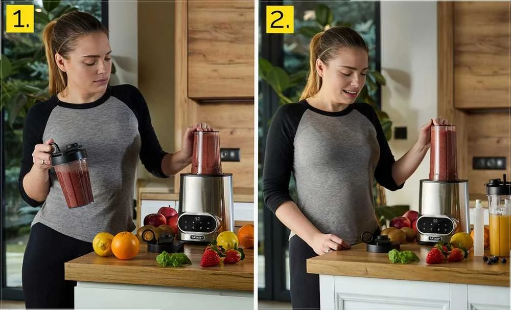 Vitalio Automatinis trintuvas 2.4L 2200W kokteiliams ir sultims, titano ašmenys, tritano ąsotis, nerūdijančio plieno korpusas, didelės galios blenderis, 2.4 litrų virtuvinis kombainas