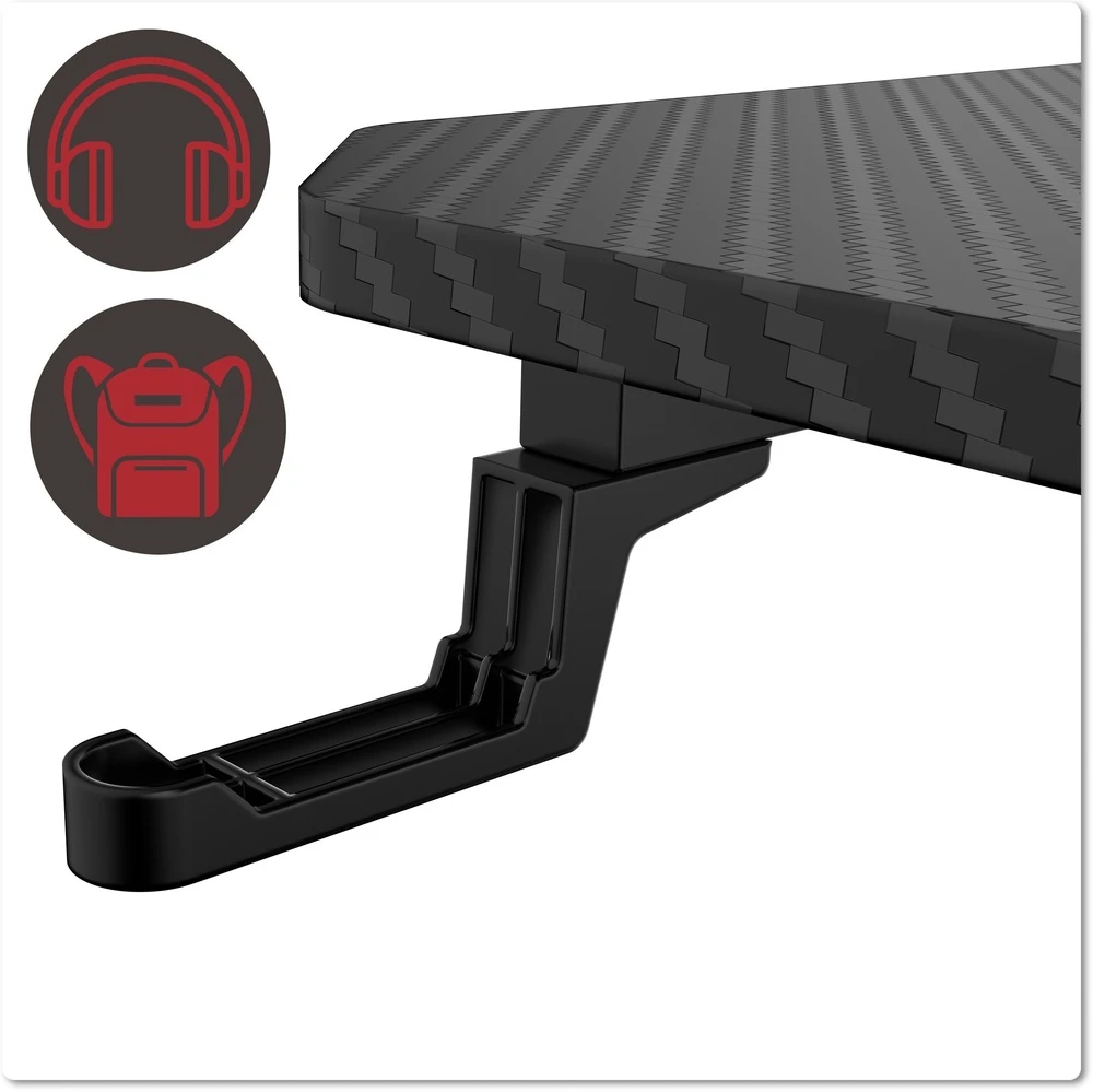 Žaidimų stalas 140 cm su kilimėliu, puodelio laikikliu, ausinių kabliu, juodas kompiuterio stalas, ergonomiška žaidimų stotis, PC stalas, konsolės stalas