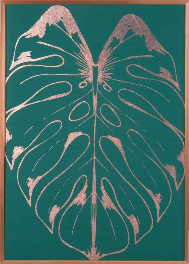 Eurofirany Žalias ir vario lapų sienų menas, 53x73 cm dekoratyvinis paveikslas, modernus botaninis sienų dekoras, įrėmintas drobės atspaudas svetainei