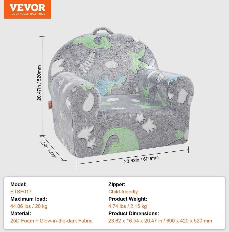 VEVOR Žavinga vaikiška sofa, šviečianti tamsoje, minkštas avikailis, lengvas dizainas