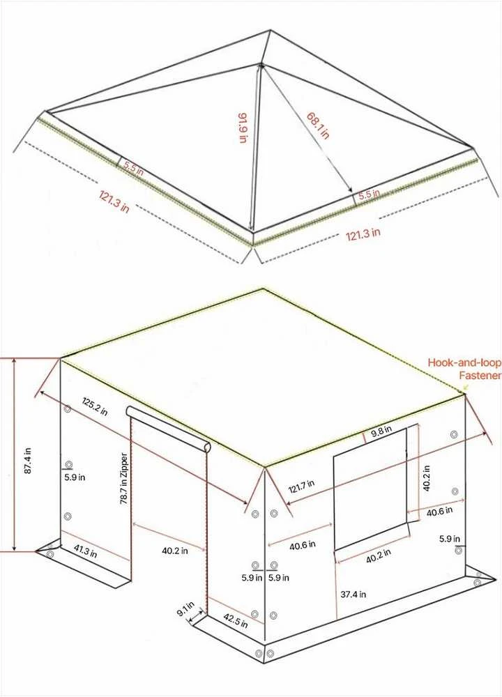 VEVOR Žiemos palapinės uždangalas 3.05 x 3.05 m kietiems stogams