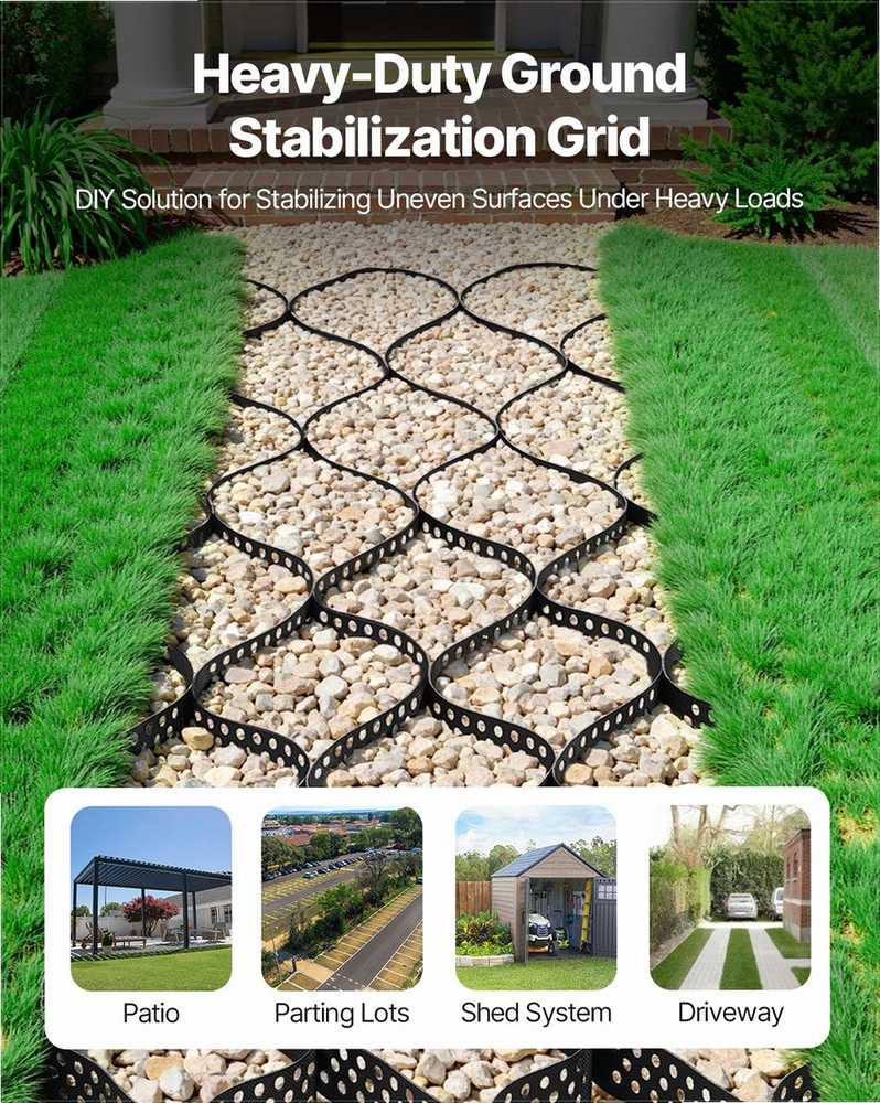 Žvyro tinklelis įvažiavimo stabilizavimui, grunto sutvirtinimui ir pralaidžiam sodo paviršiui, 50 mm gylis, 10000 x 3000 mm, didelė apkrova