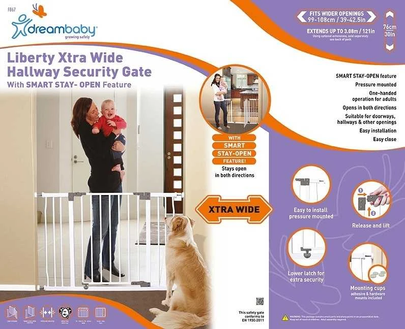 Dreambaby Safety Gate vaikams Liberty platus (P: 99-106cm x A: 76cm) - balta