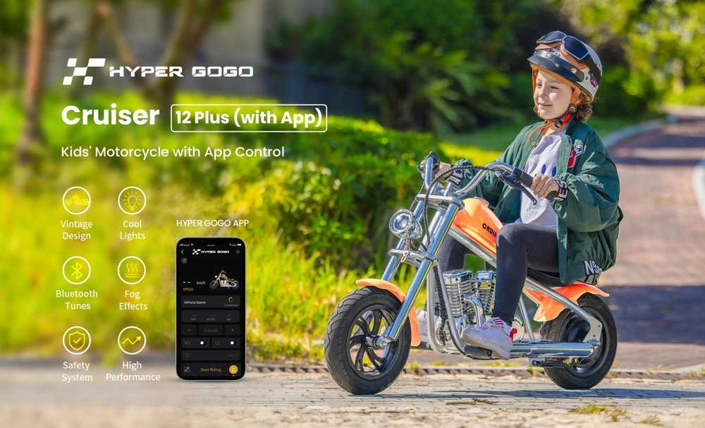 Hyper Gogo Cruiser 12 Plus Motocykl elektrinis su aplikacją - oranžinė