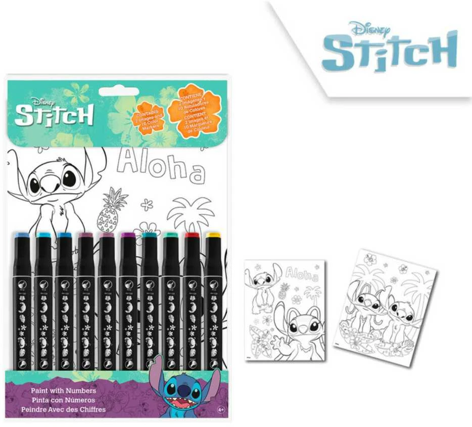 Kids Euroswan - Priedai licencyjne Tapyba skaičiais - Rinkinys spalvinimo puslapiai ir žymekliai | Lilo ir Stitch
