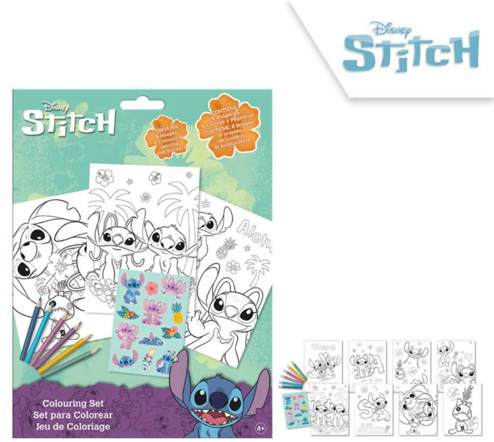 Hella Vaikams skirtas „Euroswan“ – „Rinkinys“ licencijuoti spalvinimo priedai – 6 kreidelės + lipdukai – Lilo ir Stitch