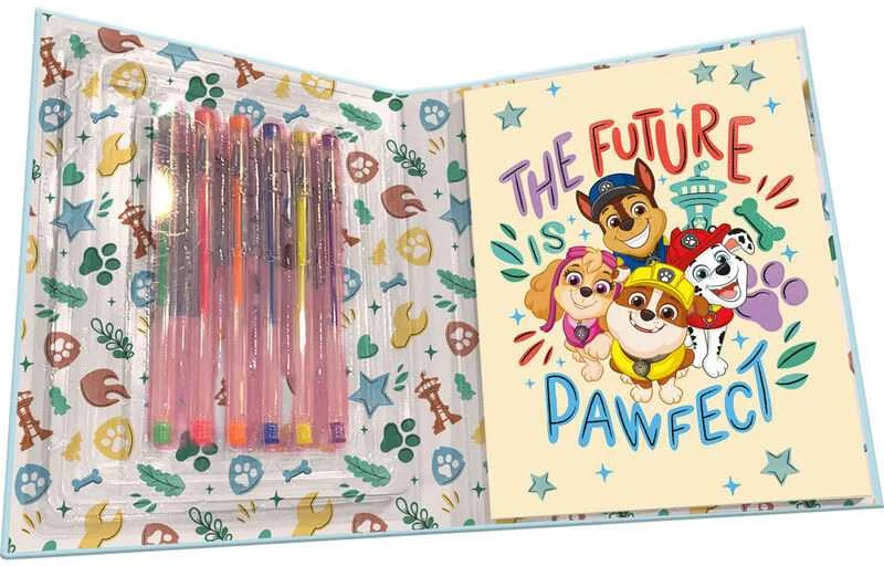 Kids Euroswan „Paw Patrol“ rašymo rinkinys, 6 gelio rašikliai su užrašų knygute, „PAW PATROL“ PW19958 Kids Euroswan
