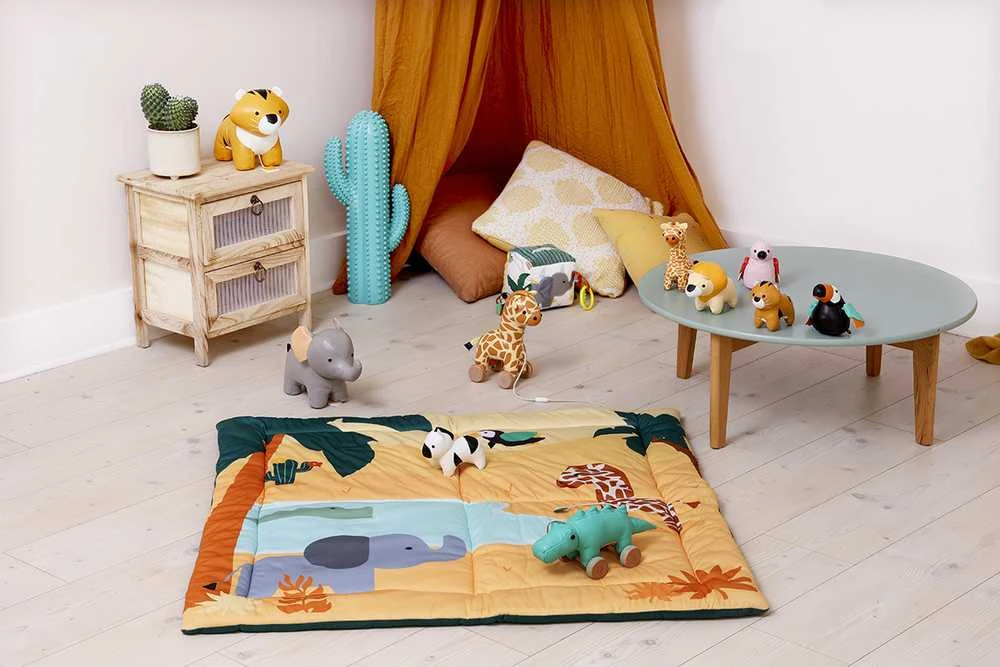 Little Big Friends Dvipusis lopų rašto edukacinis kilimėlis – džiunglės