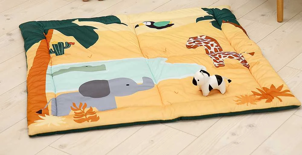 Little Big Friends Dvipusis lopų rašto edukacinis kilimėlis – džiunglės