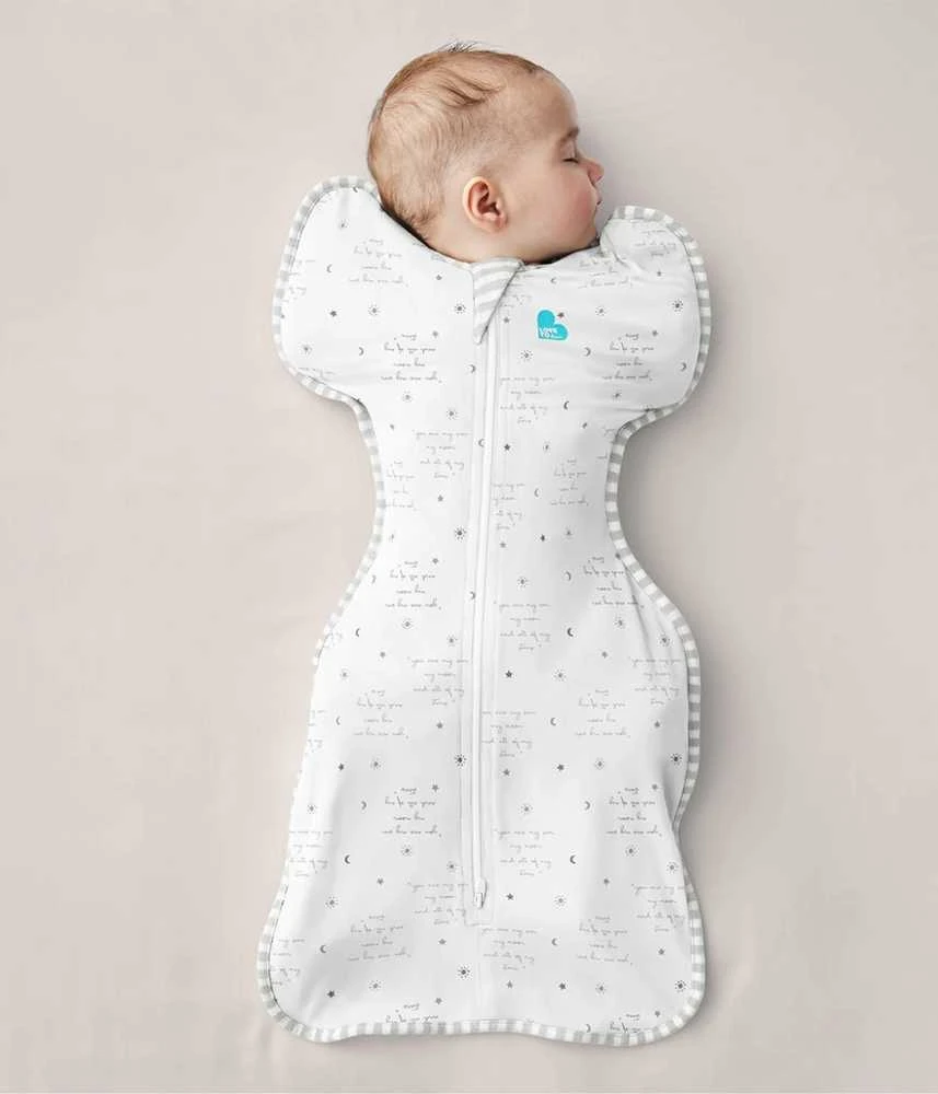 Love To Dream Vystyklas „Swaddle UP“ – XS dydis – baltas, su tarpais ir ETAP1 užrašais – originalus 0.2 TOG