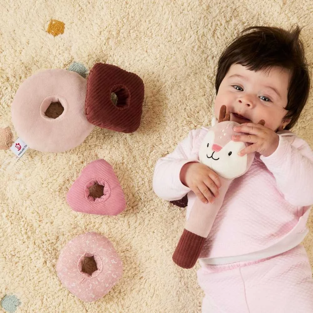 Miniland Adorable Moments Sensorinė piramidė su barškučiu Elniukas - žavinga akimirka