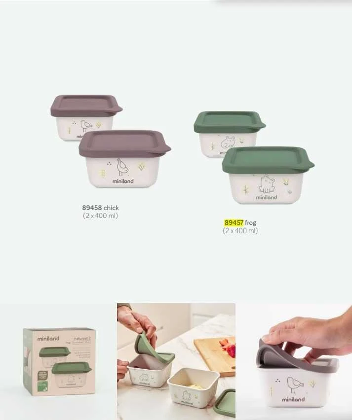 „Miniland Eco Friendly“ ekologiški sandarūs indeliai 2 x 400 ml – Vištiena