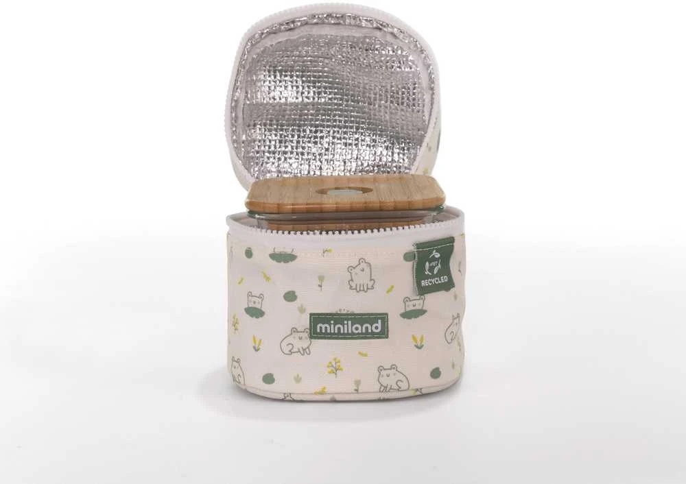 Miniland Eco Friendly „Miniland“ ekologiški kvadratiniai stikliniai indeliai, ekologiški, 2 x 210 ml, su izoliuotu maišeliu - Żabka