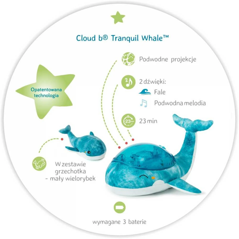 Cloud b Ramus banginis banginis Rinkinys Lampka i Grzechotka mėlyna