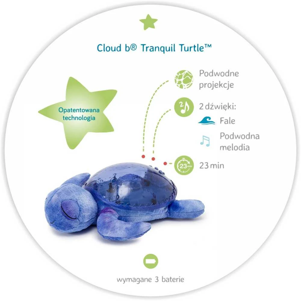 Cloud B Naktinė lempa su šviesos projekcija - povandeninis vėžlys, violetinė