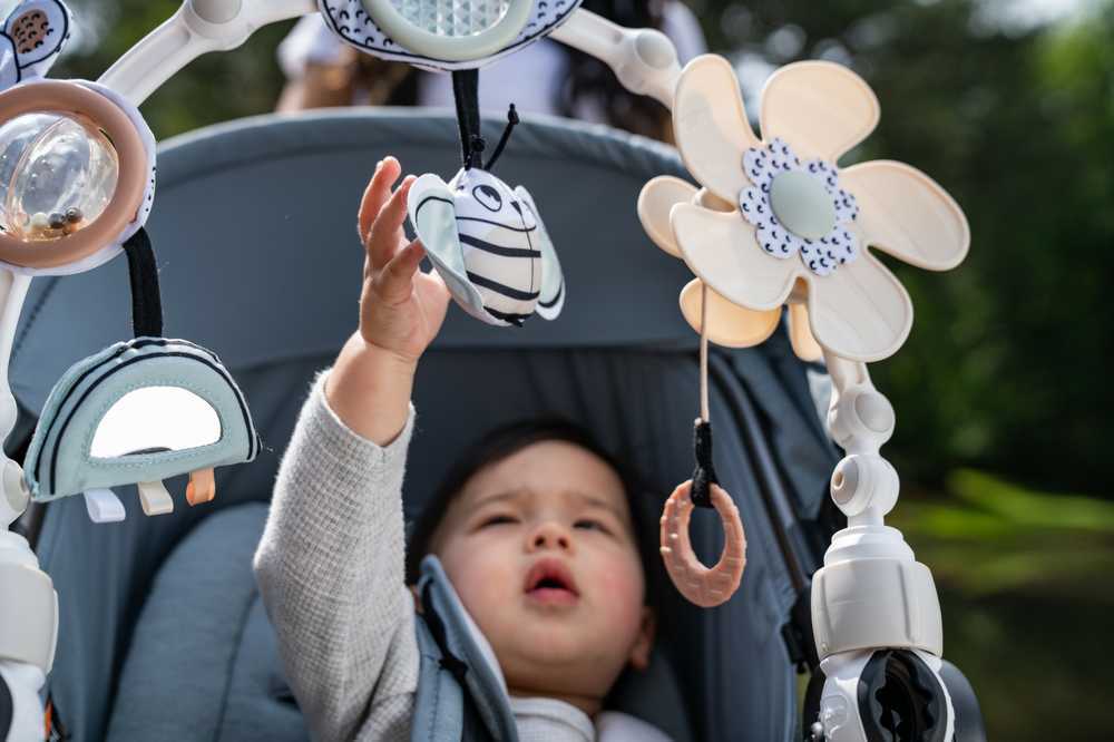 Tiny Love barškučių lankas vežimėliui, baltos spalvos aprašymas - Prekės nuotrauka