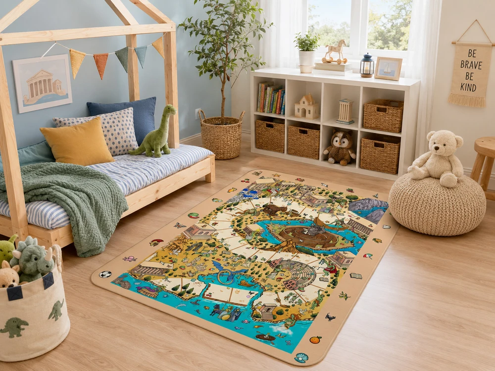 Trefl Dywany Trefl Kilimas Ultra Minkštas 100x150 cm - Spy Guy Legends of Greece, smėlio spalva