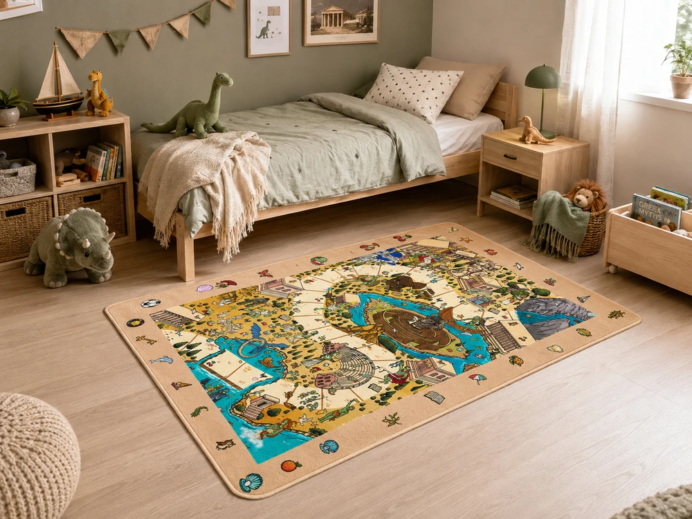 Trefl Dywany Trefl Kilimas Ultra Minkštas 100x150 cm - Spy Guy Legends of Greece, smėlio spalva