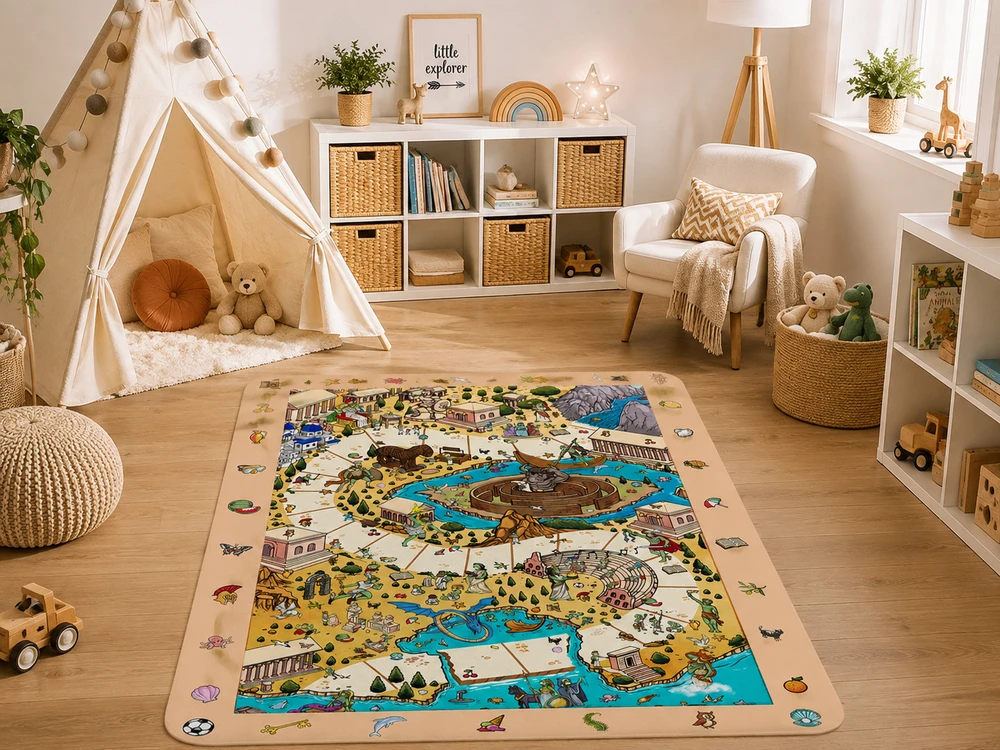 Trefl Dywany Trefl Kilimas Ultra Minkštas 100x150 cm - Spy Guy Legends of Greece, smėlio spalva