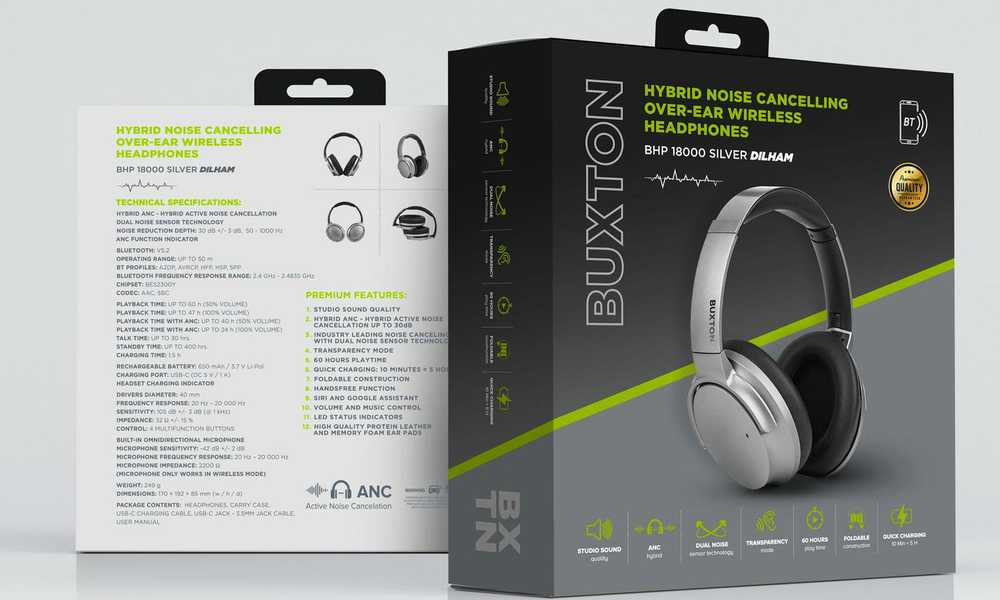 Buxton BHP 18000 Dilham SIlver - Bluetooth ausinės (sidabrinis)