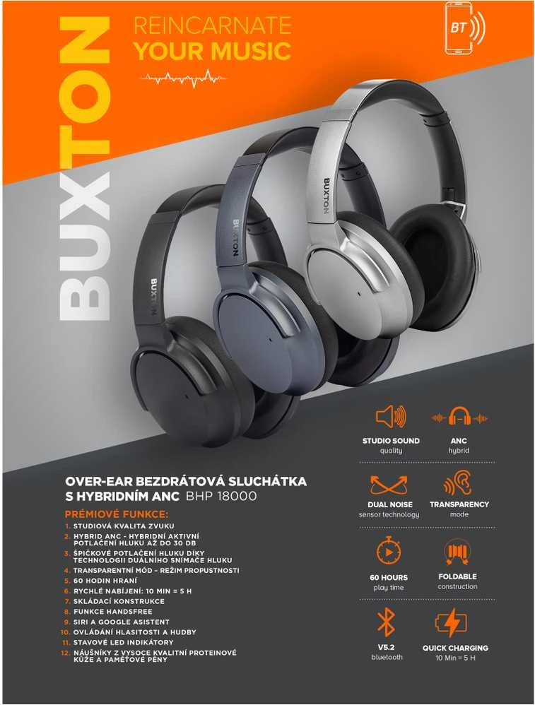 Buxton BHP 18000 Dilham Juodas - Bluetooth ausinės (juodas)