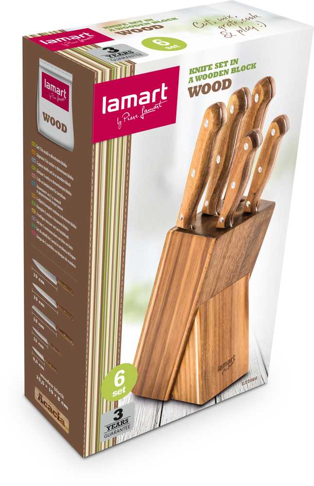 Lamart 5 peilių rinkinys WOOD LT2080 bloke