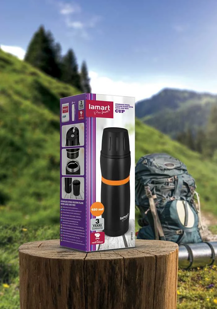 Lamart termosas 0,48L juodas/oranž. LT4054
