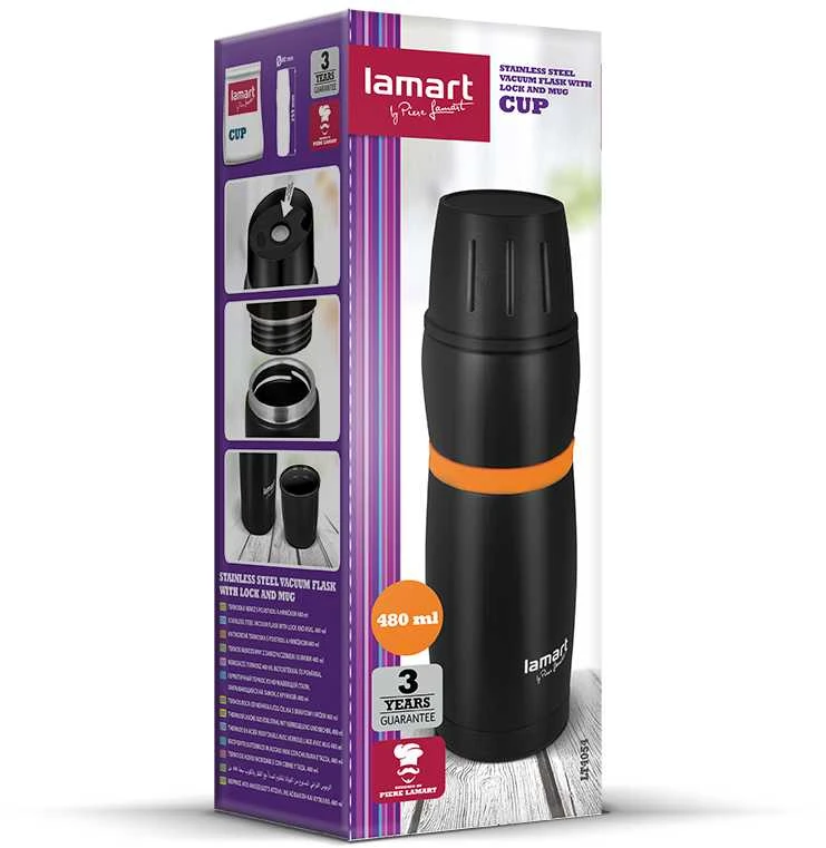 Lamart termosas 0,48L juodas/oranž. LT4054