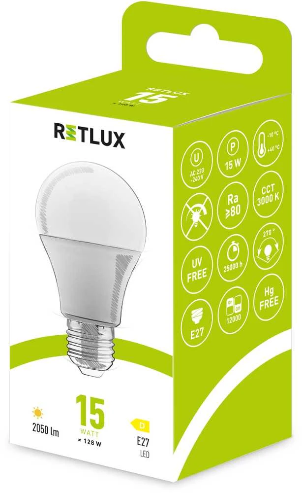 RLL 610 A70 E27 lemputė 15W WW D RETLUX