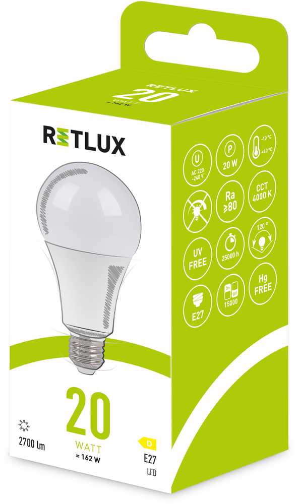 RLL 663 A80 E27 lemputė 20W CW D RETLUX