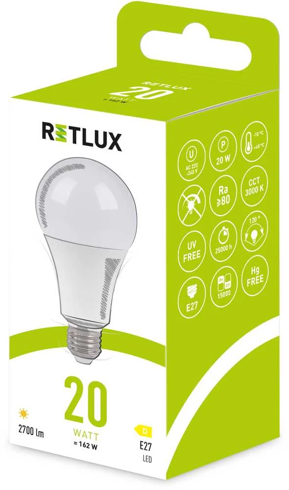 RLL 662 A80 E27 lemputė 20W WW D RETLUX